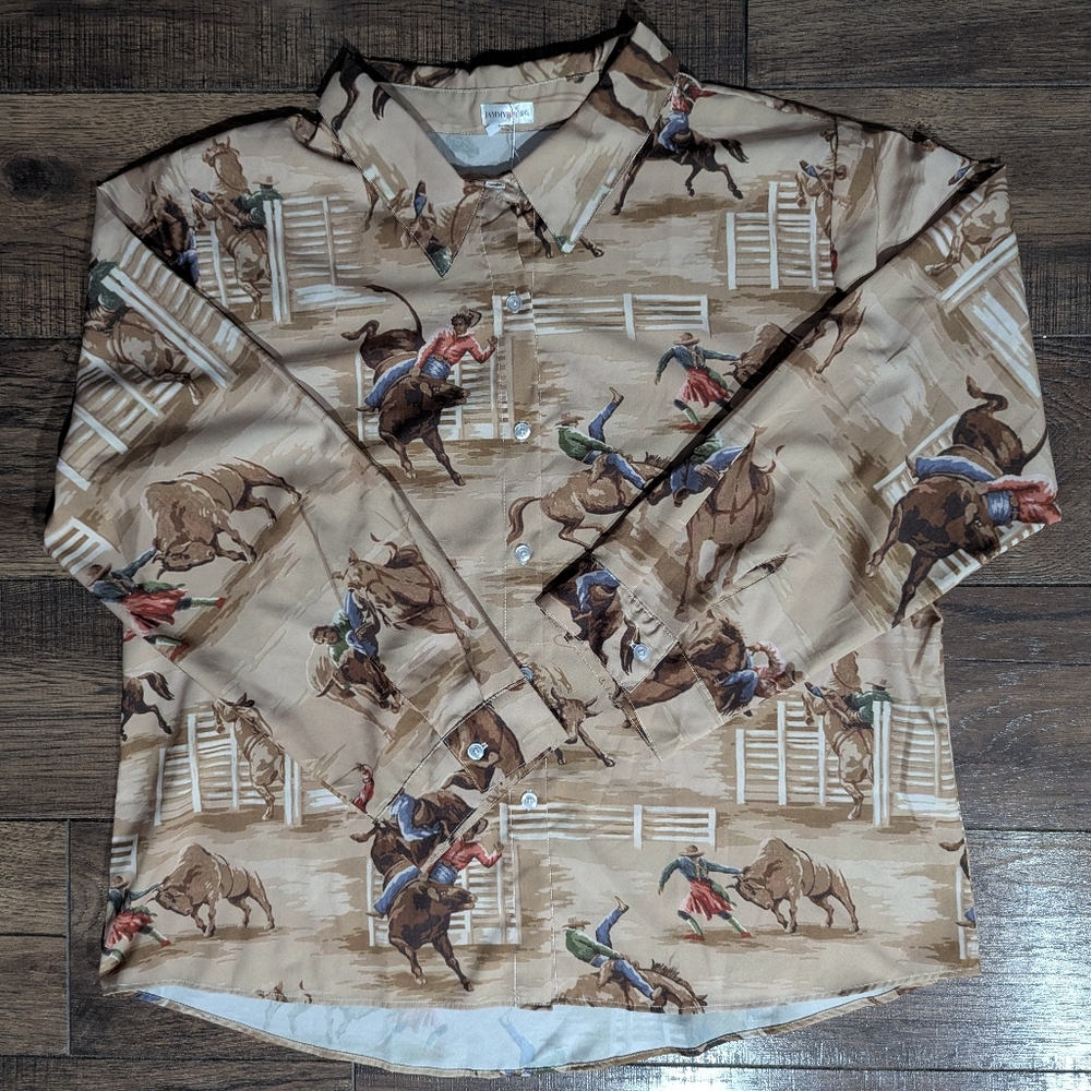 Jammy Job Mens Western Rodeo Cowboy Button Down Long Sleeve Size 5XL Horses